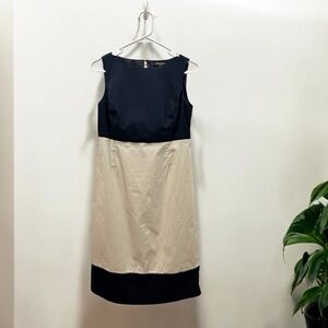 Brook Brothers Women’s Stretch Sleeveless Navy Blue & Cream Cotton Dress Size 2